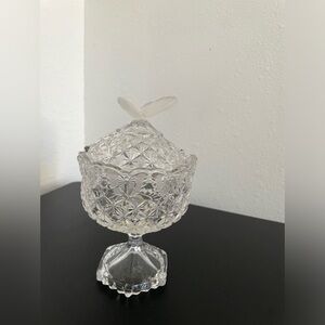 Hofbauer Vintage Butterfly Crystal Pedestal Covered Candy Dish.